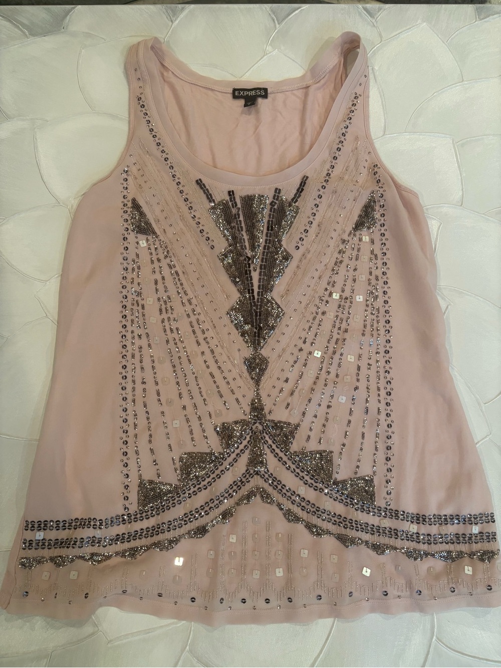 Express Women's Blush sequin Beaded Tank Top - small